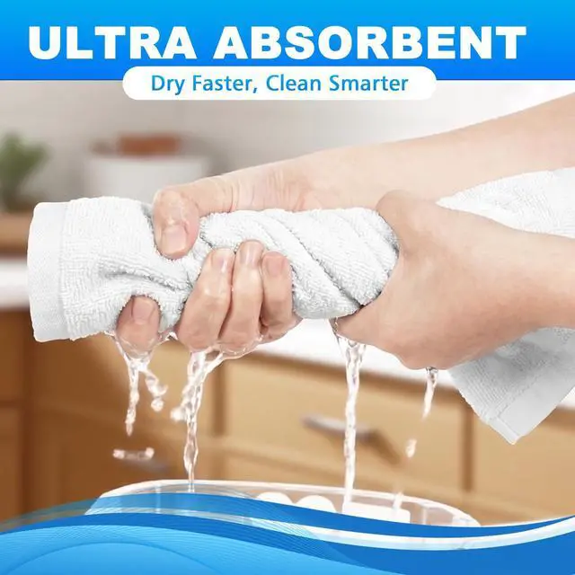 Alt view image 6 of 7 - 100% Cotton Wash Cloth, 12x12 Inch, 6 Pack, White