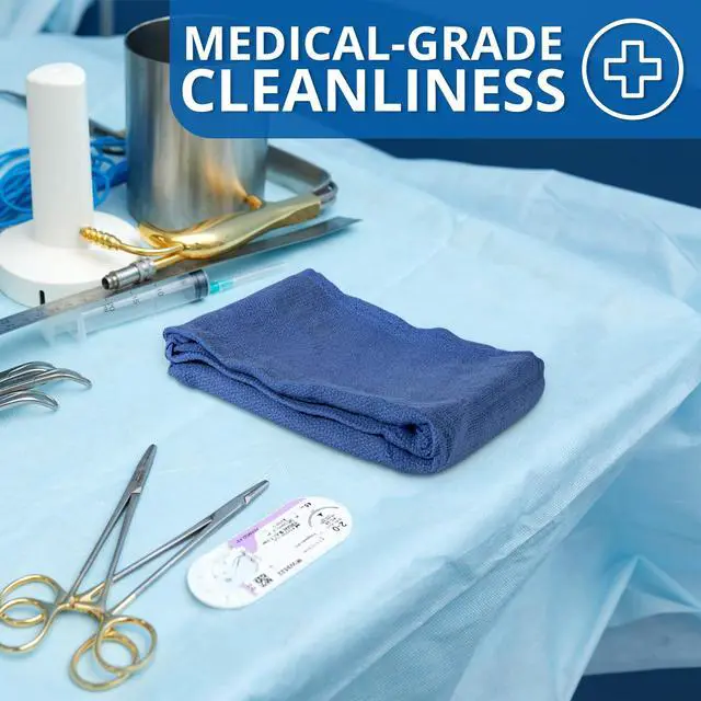 Alt view image 2 of 7 - Surgical Towels for Cleaning Huck Towels 12 Pack 100% Cotton Size 15x25 Blue Cleaning Rags for Kitchen, Bar, Home, Windows, Industrial Shop, Glass Super Absorbent Lint Free Commercial Grade
