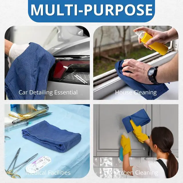 Alt view image 6 of 7 - Surgical Towels for Cleaning Huck Towels 12 Pack 100% Cotton Size 15x25 Blue Cleaning Rags for Kitchen, Bar, Home, Windows, Industrial Shop, Glass Super Absorbent Lint Free Commercial Grade