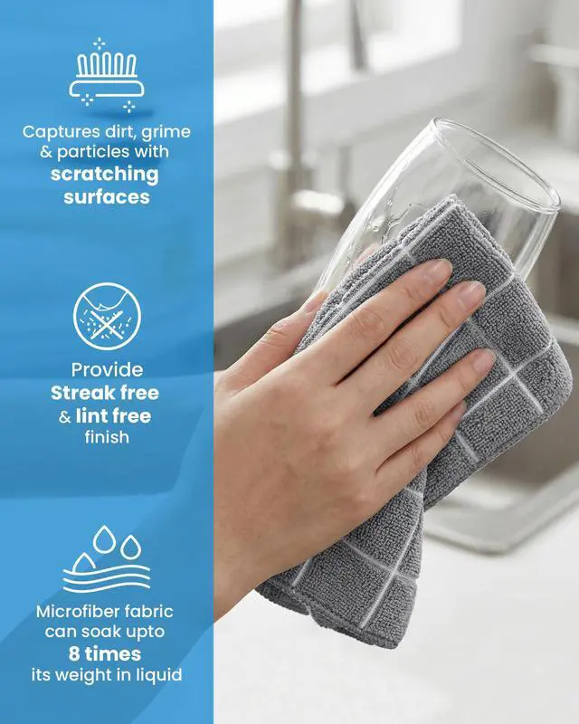 Alt view image 4 of 6 - 12 Pack Wash Cloths Set, 12 by 12 Inches, Highly Absorbent and Super Soft Microfiber Fingertip Towels, Multi-Purpose Washcloths for Bathroom, Kitchen, Hotel, Spa, and Gym (Grey)