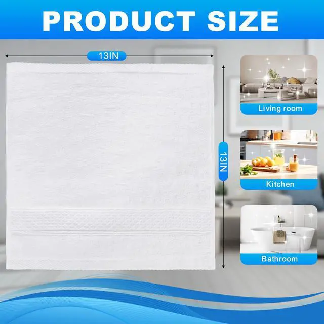 Alt view image 2 of 7 - 6 Pack 100% Cotton Wash Cloth, 13x13 Inch Highly Absorbent and Soft Feel Fingertip Towels, Machine Washable Washcloths for Bathroom, Gym, Hotel, Spa and Kitchen, White