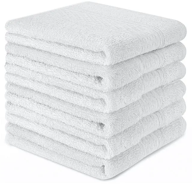 Main image of 6 Pack 100% Cotton Wash Cloth, 13x13 Inch Highly Absorbent and Soft Feel Fingertip Towels, Machine Washable Washcloths for Bathroom, Gym, Hotel, Spa and Kitchen, White