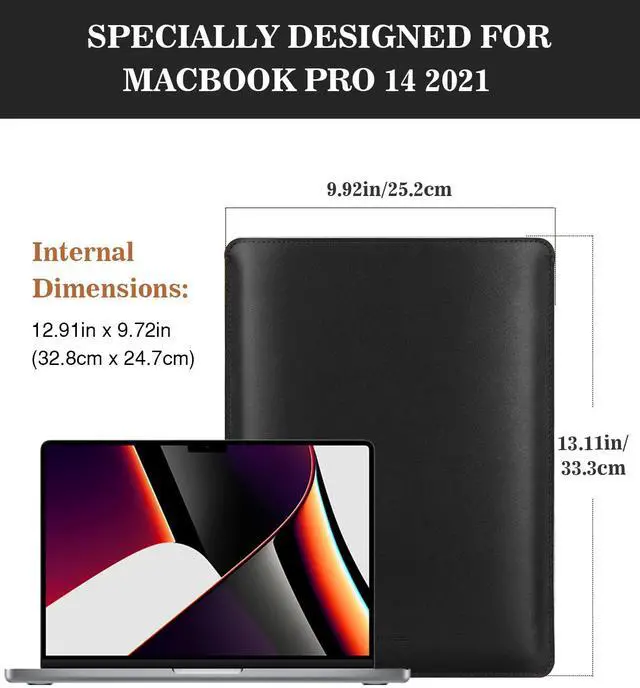 Alt view image 2 of 7 - 14 Inch Laptop Sleeve Bag PU Leather Slim Protective Carrying Case