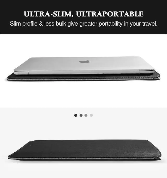Alt view image 3 of 7 - 14 Inch Laptop Sleeve Bag PU Leather Slim Protective Carrying Case