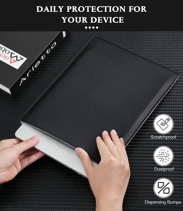 Alt view image 5 of 7 - 14 Inch Laptop Sleeve Bag PU Leather Slim Protective Carrying Case