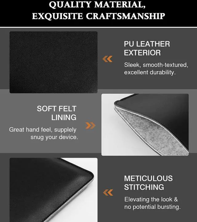 Alt view image 4 of 7 - 14 Inch Laptop Sleeve Bag PU Leather Slim Protective Carrying Case