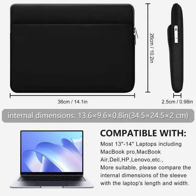 Alt view image 2 of 7 - Laptop Sleeve Case Compatible with 13 to 14 inches MacBook Air/Pro HP Lenovo Asus Protective Portable Case with Front Pocket Padded Computer Pouch Cover Protective for 13 to 14 Laptop,Black