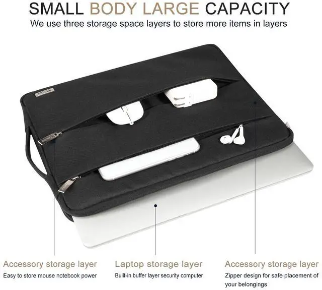 Alt view image 2 of 6 - 14 15 Inch Laptop Sleeve Case, Waterproof Computer Bag Cover Compatible with MacBook Air 15 M2/M3/M4 2022-2025, MacBook Pro 15, Hp chromebook 14, 14-15 Dell Lenovo Acer Asus, Black