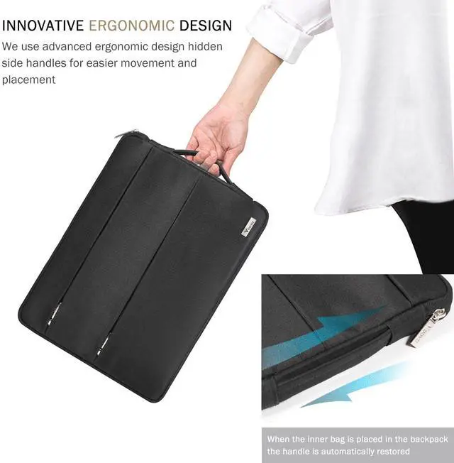 Alt view image 5 of 6 - 14 15 Inch Laptop Sleeve Case, Waterproof Computer Bag Cover Compatible with MacBook Air 15 M2/M3/M4 2022-2025, MacBook Pro 15, Hp chromebook 14, 14-15 Dell Lenovo Acer Asus, Black