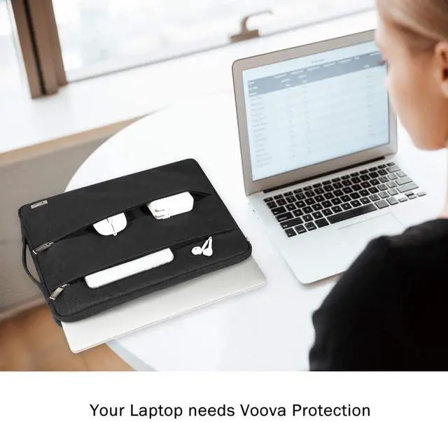 Alt view image 6 of 6 - 14 15 Inch Laptop Sleeve Case, Waterproof Computer Bag Cover Compatible with MacBook Air 15 M2/M3/M4 2022-2025, MacBook Pro 15, Hp chromebook 14, 14-15 Dell Lenovo Acer Asus, Black