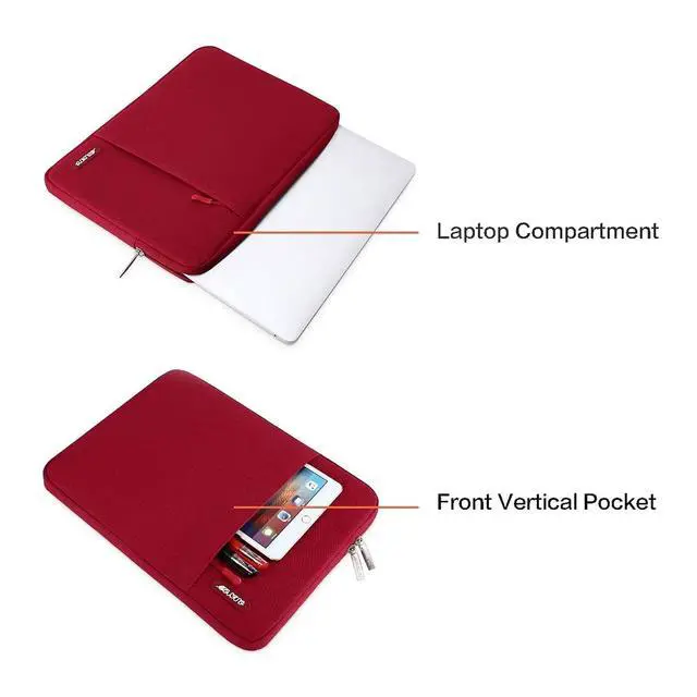 Alt view image 4 of 7 - Laptop Case 14 inch, 14 inch Laptop Sleeve Compatible with HP Lenovo Dell ASUS Acer, HP Stream, Dell Latitude, Lenovo IdeaPad, Polyester Vertical Computer Sleeve Bag with Pocket, Red
