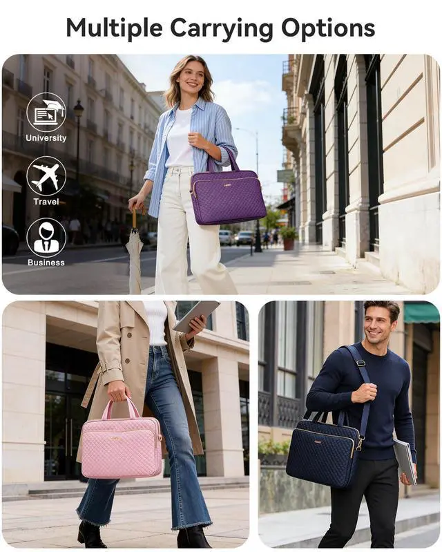 Alt view image 4 of 7 - 14 Inch Laptop Bag Case for Women Men Compatible with HP Chromebook OmniBook Envy/14 MacBook Pro M5/Dell Pro Inspiron XPS/Lenovo Yoga, Messenger Carrying Briefcase Computer Bag Case, Pink