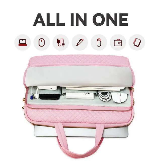 Alt view image 3 of 7 - 14 Inch Laptop Bag Case for Women Men Compatible with HP Chromebook OmniBook Envy/14 MacBook Pro M5/Dell Pro Inspiron XPS/Lenovo Yoga, Messenger Carrying Briefcase Computer Bag Case, Pink