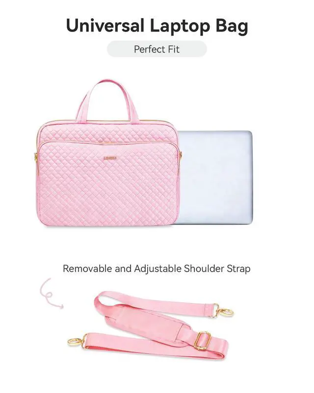 Alt view image 5 of 7 - 14 Inch Laptop Bag Case for Women Men Compatible with HP Chromebook OmniBook Envy/14 MacBook Pro M5/Dell Pro Inspiron XPS/Lenovo Yoga, Messenger Carrying Briefcase Computer Bag Case, Pink