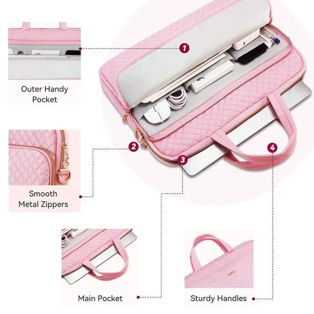 Alt view image 6 of 7 - 14 Inch Laptop Bag Case for Women Men Compatible with HP Chromebook OmniBook Envy/14 MacBook Pro M5/Dell Pro Inspiron XPS/Lenovo Yoga, Messenger Carrying Briefcase Computer Bag Case, Pink