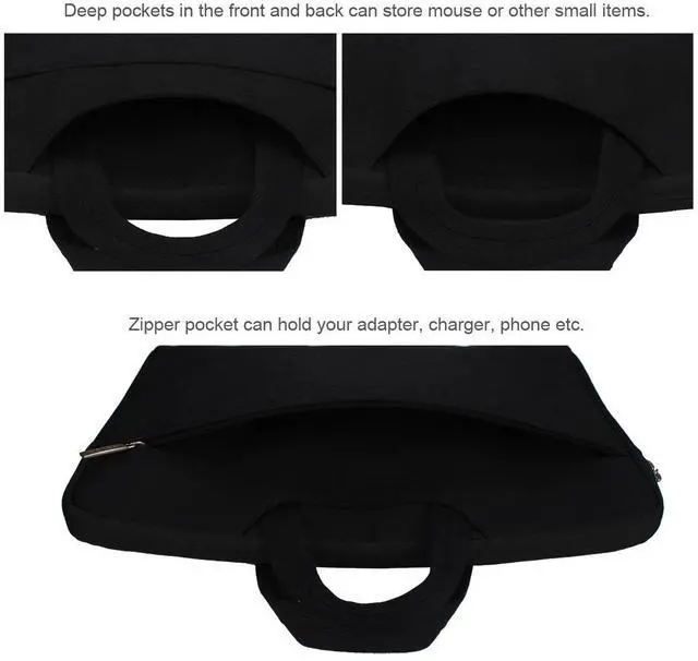 Alt view image 7 of 7 - 13 13.3 14 Inch Water-Resistant Canvas Fabric Laptop Sleeve with Handle&Zipper Pocket/Notebook Computer Case/Ultrabook Carrying Bag for HP/Dell/Lenovo/A sus/Acer/Samsung, Black