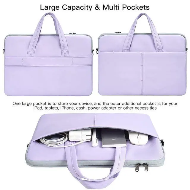 Alt view image 4 of 7 - 14-15 Inch Laptop Sleeve Shoulder Bag Ladies Women Briefcase for Macbook Pro 14" M5/M4/M3/M2/M1, Macbook Air 15 M5/M4, HP Pavilion x360 14, Dell Inspiron 13, Lenovo Acer ASUS Chromebook 14 Case,Purple