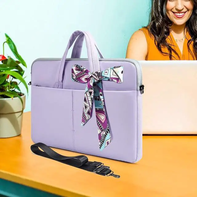 Alt view image 2 of 7 - 14-15 Inch Laptop Sleeve Shoulder Bag Ladies Women Briefcase for Macbook Pro 14" M5/M4/M3/M2/M1, Macbook Air 15 M5/M4, HP Pavilion x360 14, Dell Inspiron 13, Lenovo Acer ASUS Chromebook 14 Case,Purple