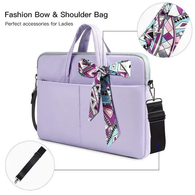 Alt view image 5 of 7 - 14-15 Inch Laptop Sleeve Shoulder Bag Ladies Women Briefcase for Macbook Pro 14" M5/M4/M3/M2/M1, Macbook Air 15 M5/M4, HP Pavilion x360 14, Dell Inspiron 13, Lenovo Acer ASUS Chromebook 14 Case,Purple