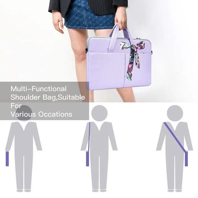 Alt view image 6 of 7 - 14-15 Inch Laptop Sleeve Shoulder Bag Ladies Women Briefcase for Macbook Pro 14" M5/M4/M3/M2/M1, Macbook Air 15 M5/M4, HP Pavilion x360 14, Dell Inspiron 13, Lenovo Acer ASUS Chromebook 14 Case,Purple