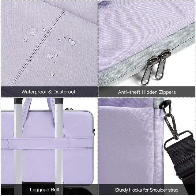 Alt view image 7 of 7 - 14-15 Inch Laptop Sleeve Shoulder Bag Ladies Women Briefcase for Macbook Pro 14" M5/M4/M3/M2/M1, Macbook Air 15 M5/M4, HP Pavilion x360 14, Dell Inspiron 13, Lenovo Acer ASUS Chromebook 14 Case,Purple