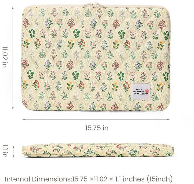 Alt view image 6 of 7 - Puffy Laptop Sleeve Case Cute Computer Bag, 14 Inch Flower Printed Quilted Laptop Carrying Cases, Floral Pattern Protective Cover Accessories, Compatible with 13"" 14"" 15"" Notebook, Style A