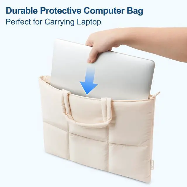 Alt view image 3 of 7 - 13-14 inch Laptop Case, 13.3 inch Puffy Laptop Sleeve Compatible with MacBook Neo/Air 13.6/Pro 13/Pro 14, HP Dell ASUS Lenovo, Six Rectangle Quilted Puffer Laptop Carrying Case with Handle,Sand
