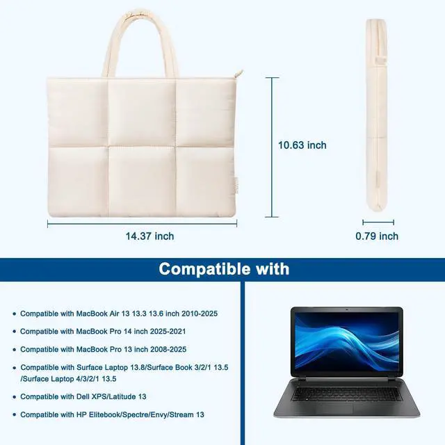 Alt view image 7 of 7 - 13-14 inch Laptop Case, 13.3 inch Puffy Laptop Sleeve Compatible with MacBook Neo/Air 13.6/Pro 13/Pro 14, HP Dell ASUS Lenovo, Six Rectangle Quilted Puffer Laptop Carrying Case with Handle,Sand