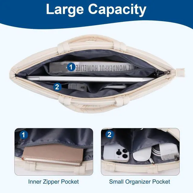 Alt view image 6 of 7 - 13-14 inch Laptop Case, 13.3 inch Puffy Laptop Sleeve Compatible with MacBook Neo/Air 13.6/Pro 13/Pro 14, HP Dell ASUS Lenovo, Six Rectangle Quilted Puffer Laptop Carrying Case with Handle,Sand