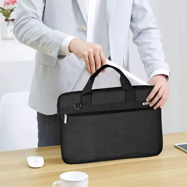 Alt view image 2 of 7 - Laptop Bag 13-14 Inch, 360° Protective Laptop Case Sleeve with Shoulder Strap Compatible with Macbook Air 13, MacBook Pro 13/14, Waterproof Computer Bag Slim Briefcase for Men Women, Black