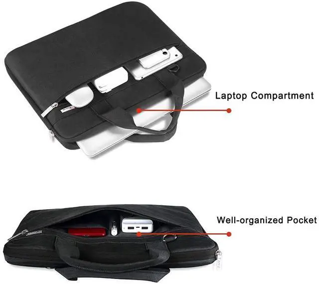 Alt view image 4 of 7 - Laptop Bag 13-14 Inch, 360° Protective Laptop Case Sleeve with Shoulder Strap Compatible with Macbook Air 13, MacBook Pro 13/14, Waterproof Computer Bag Slim Briefcase for Men Women, Black