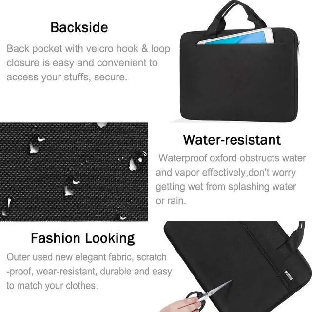 Alt view image 6 of 7 - Laptop Bag 13-14 Inch, 360° Protective Laptop Case Sleeve with Shoulder Strap Compatible with Macbook Air 13, MacBook Pro 13/14, Waterproof Computer Bag Slim Briefcase for Men Women, Black