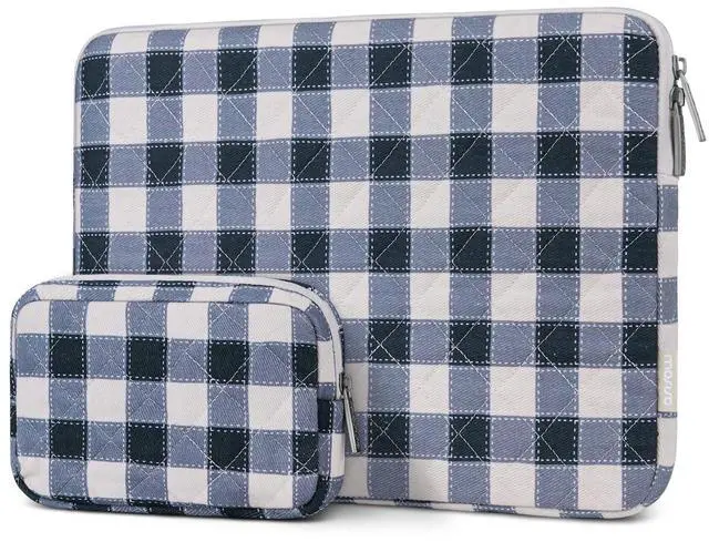 Main image of 13-14 inch Laptop Case, 13.3 inch Puffy Laptop Sleeve, Blue&Sand Grid