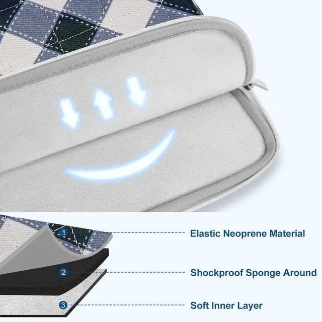 Alt view image 4 of 7 - 13-14 inch Laptop Case, 13.3 inch Puffy Laptop Sleeve, Blue&Sand Grid