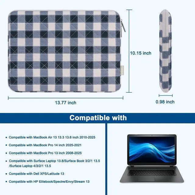 Alt view image 5 of 7 - 13-14 inch Laptop Case, 13.3 inch Puffy Laptop Sleeve, Blue&Sand Grid