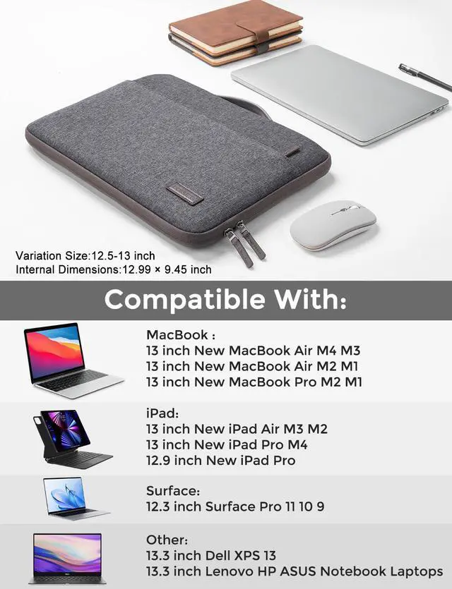 Alt view image 3 of 7 - Laptop Case Sleeve Protective Cover Compatible with MacBook Air 13 M4 M3 M2,MacBook Pro M2 M1,iPad Air/Pro,13 inch Dell,Lenovo, HP,Asus,Waterproof Computer Cases Bag with Handle,Dark Grey