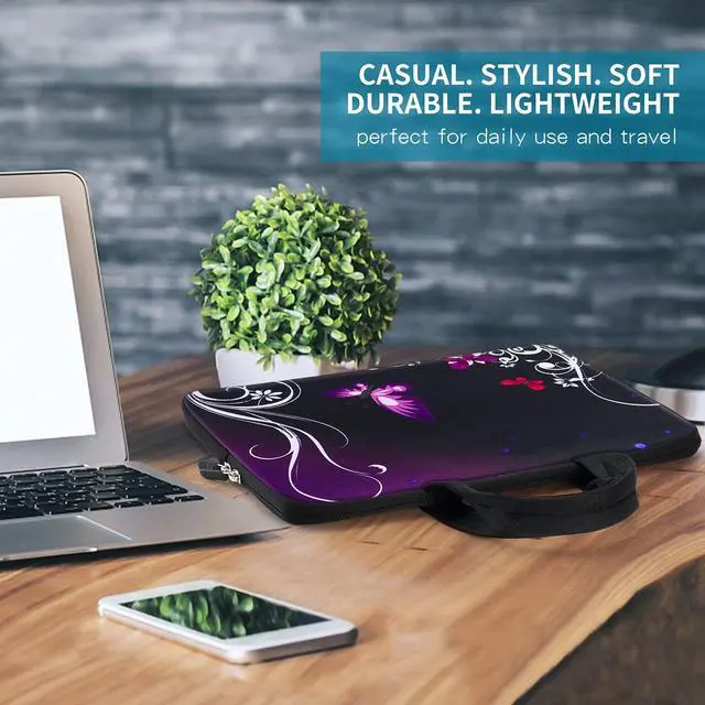Alt view image 3 of 7 - 14 15 15.4 15.6 inch Laptop Handle Bag Computer Protect Case Pouch Holder Notebook Sleeve Neoprene Cover Soft Carring Travel Case for Dell Lenovo Toshiba HP Chromebook ASUS Acer Purple ICB-01