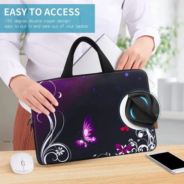 Alt view image 4 of 7 - 14 15 15.4 15.6 inch Laptop Handle Bag Computer Protect Case Pouch Holder Notebook Sleeve Neoprene Cover Soft Carring Travel Case for Dell Lenovo Toshiba HP Chromebook ASUS Acer Purple ICB-01