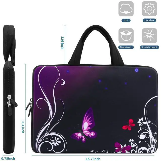 Alt view image 7 of 7 - 14 15 15.4 15.6 inch Laptop Handle Bag Computer Protect Case Pouch Holder Notebook Sleeve Neoprene Cover Soft Carring Travel Case for Dell Lenovo Toshiba HP Chromebook ASUS Acer Purple ICB-01
