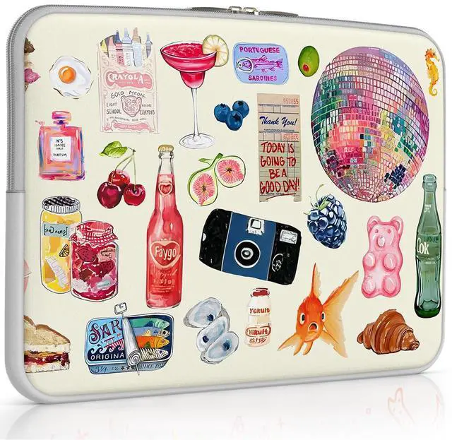 Main image of MacBook Neo Sleeve Case, Back to School Cute Laptop case for MacBook Air/Pro 13-13.6 inch, Slim Protective Travel Carrying Sleeve for 14 inch Chromebook, HP, Dell, Vintage Stickers