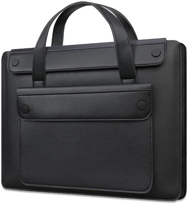 Main image of 14 Inch Laptop Sleeve Case Bag for HP 14" Laptop, Lenovo Dell ASUS Acer Chromebook 14, HP Stream 14, Dell Latitude 14, ASUS Vivobook 14, Leather Computer Bag with 3 Compartments & Handle, Black