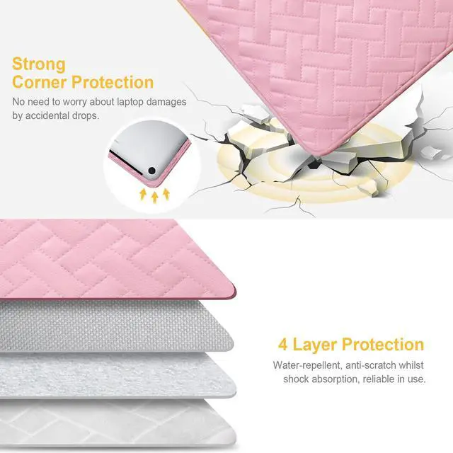 Alt view image 5 of 7 - 14 Inch Laptop Sleeve Case for HP Lenovo Dell ASUS Acer Chromebook 14, HP Stream 14, Dell Inspiron 14 / Latitude 14, Lenovo ThinkPad 14 / IdeaPad 14, ASUS VivoBook/ZenBook 14 Computer Bag, Pink