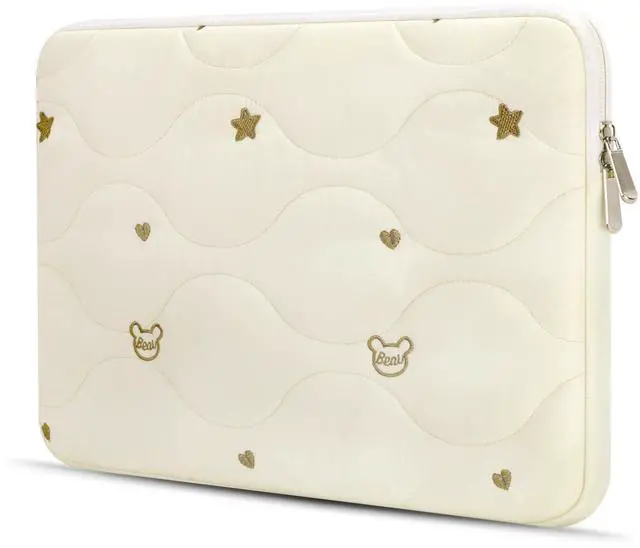 Main image of 13 14 Inch Laptop Sleeve-Water-Repellent Cover with Bear Head Embroidery, Shockproof Padded Laptop Cover Compatible with MacBook Air 13/Pro 14, HP, Dell, Lenovo, Acer, Beige
