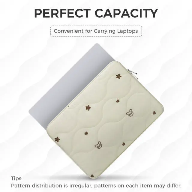 Alt view image 5 of 7 - 13 14 Inch Laptop Sleeve-Water-Repellent Cover with Bear Head Embroidery, Shockproof Padded Laptop Cover Compatible with MacBook Air 13/Pro 14, HP, Dell, Lenovo, Acer, Beige