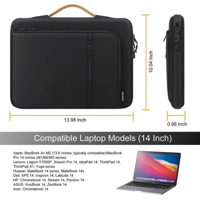 Alt view image 4 of 6 - 14 Inch Laptop Sleeve Waterproof & Shockproof Case with Sturdy Handle, Ultra-Slim Protective Cover for MacBook Pro 14 (M3/Max), Dell XPS 14, HP Spectre, ASUS ZenBook 14, Black