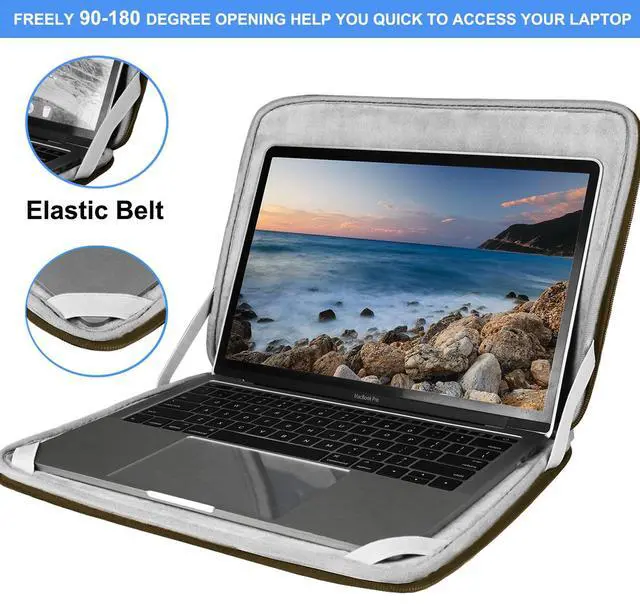 Alt view image 3 of 7 - Laptop Sleeve Bag 14 inch, Shockproof Protective Computer Cover Flip Case Briefcase Carrying Bag Compatible with 14" HP, Lenovo, Asus, Acer, Notebook, Chromebook Computer, Brown
