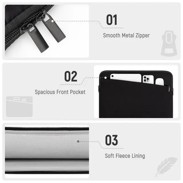 Alt view image 3 of 7 - 14 Inch Laptop Sleeve Case Durable Protective Cover Slim Padded Laptop Case with Front Pocket Compatible with MacBook Pro HP, Dell, Lenovo, Asus Black