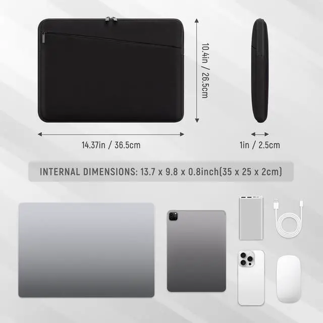Alt view image 5 of 7 - 14 Inch Laptop Sleeve Case Durable Protective Cover Slim Padded Laptop Case with Front Pocket Compatible with MacBook Pro HP, Dell, Lenovo, Asus Black