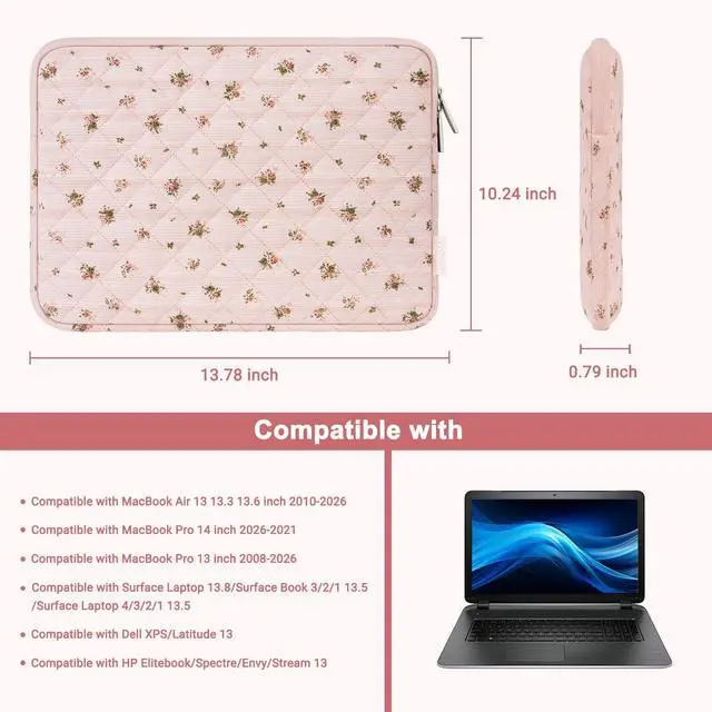 Alt view image 6 of 7 - 13-14 inch Laptop Case, 13.3 inch Puffy Laptop Sleeve,Roseate Petals
