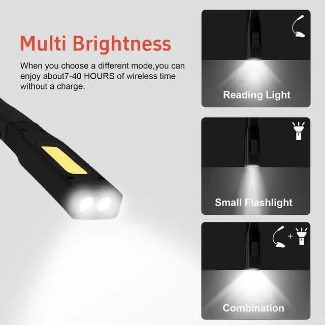 Alt view image 5 of 7 - Neck Reading Light LED Brightness Rechargeable 10-80Hrs Bendable Book Lamp for Reading in Bed Knitting Camping Repairing Reading Lovers Gifts Black